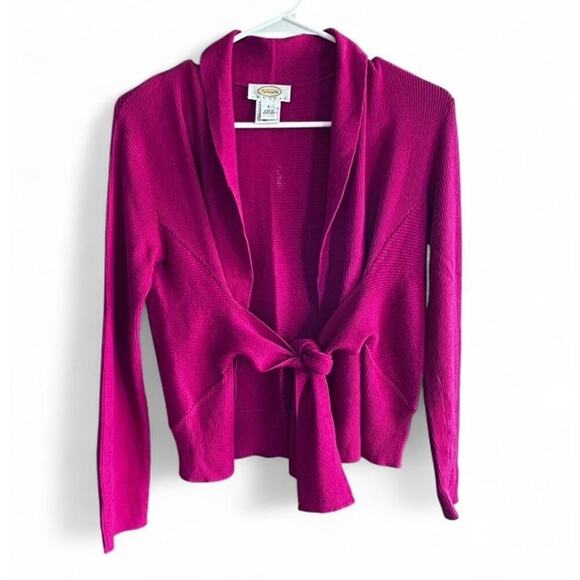 Vintage Talbots Magenta Pink Women’s Front Tie Cardigan Sweater Petite Small - Picture 2 of 6